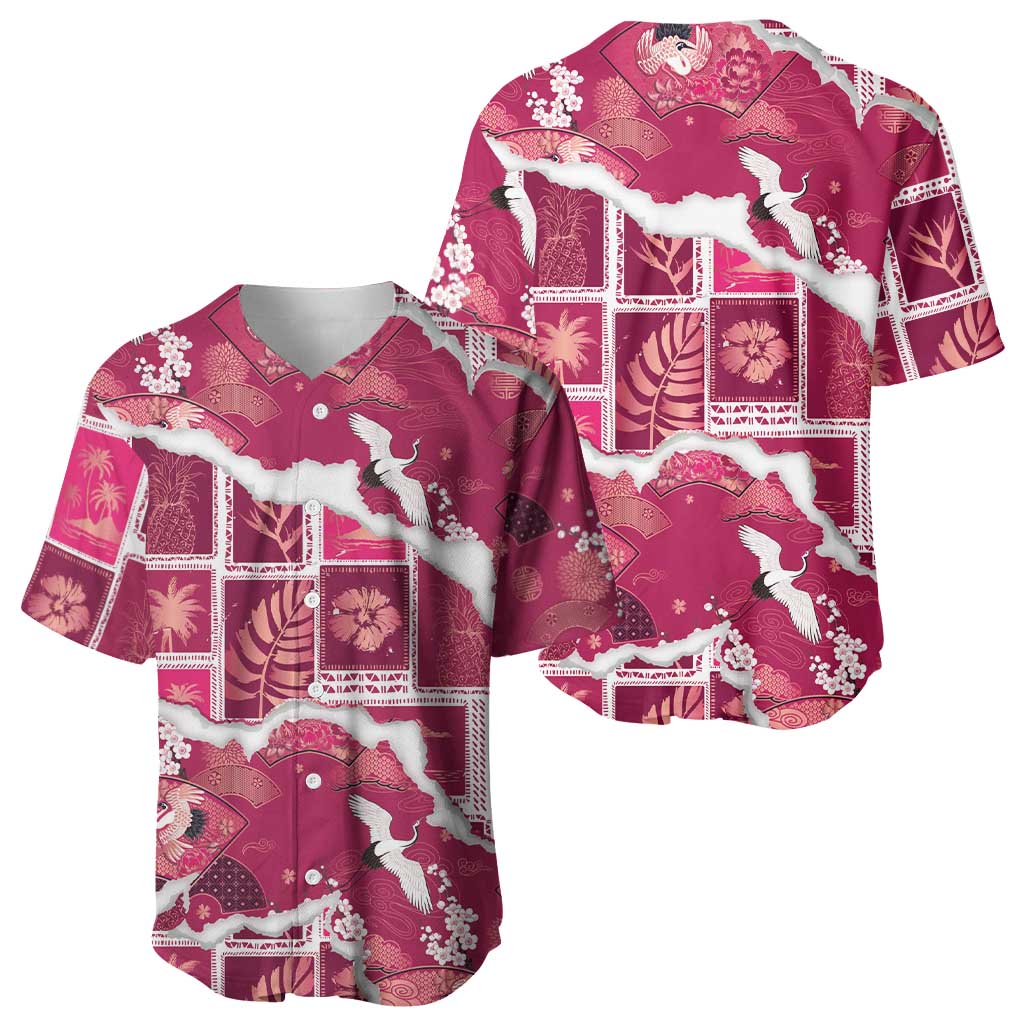 Hawaii Japanese Culture Pink Baseball Jersey Spring Cranes Aloha Pattern
