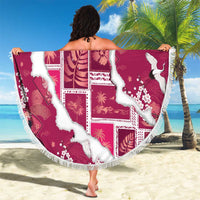 Hawaii Japanese Culture Pink Beach Blanket Spring Cranes Aloha Pattern