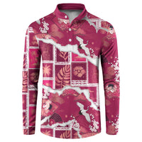 Hawaii Japanese Culture Pink Button Sweatshirt Spring Cranes Aloha Pattern