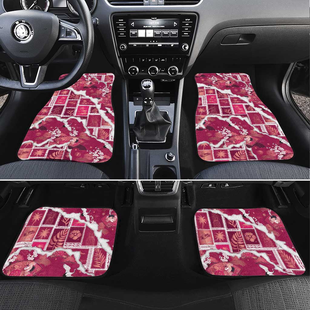 Hawaii Japanese Culture Pink Car Mats Spring Cranes Aloha Pattern