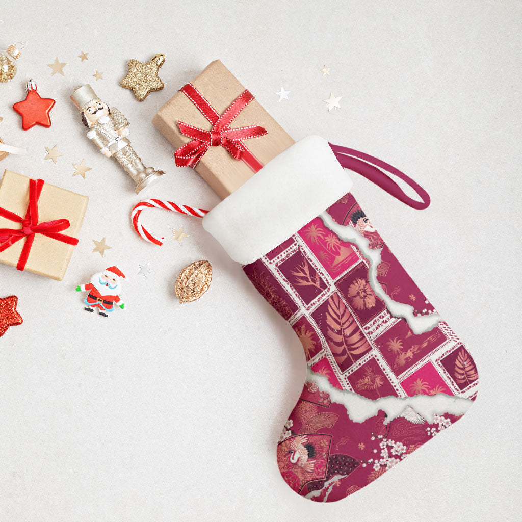 Hawaii Japanese Culture Pink Christmas Stocking Spring Cranes Aloha Pattern LT01 - Polynesian Pride