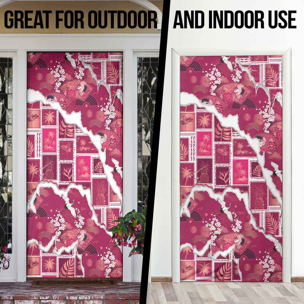Hawaii Japanese Culture Pink Door Cover Spring Cranes Aloha Pattern