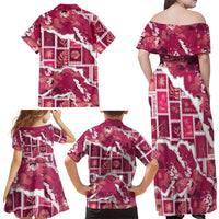 Hawaii Japanese Culture Pink Family Matching Off Shoulder Maxi Dress and Hawaiian Shirt Spring Cranes Aloha Pattern LT01 - Polynesian Pride