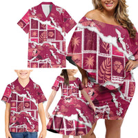 Hawaii Japanese Culture Pink Family Matching Off Shoulder Short Dress and Hawaiian Shirt Spring Cranes Aloha Pattern LT01 - Polynesian Pride