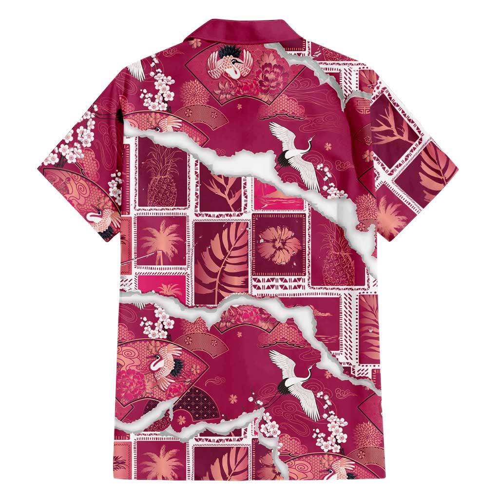 Hawaii Japanese Culture Pink Family Matching Summer Maxi Dress and Hawaiian Shirt Spring Cranes Aloha Pattern LT01 - Polynesian Pride