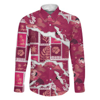 Hawaii Japanese Culture Pink Family Matching Tank Maxi Dress and Hawaiian Shirt Spring Cranes Aloha Pattern LT01 Dad's Shirt - Long Sleeve Pink - Polynesian Pride