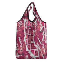 Hawaii Japanese Culture Pink Grocery Bag Spring Cranes Aloha Pattern