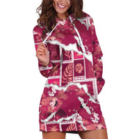 Hawaii Japanese Culture Pink Hoodie Dress Spring Cranes Aloha Pattern