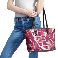 Hawaii Japanese Culture Pink Leather Tote Bag Spring Cranes Aloha Pattern