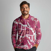 Hawaii Japanese Culture Pink Long Sleeve Polo Shirt Spring Cranes Aloha Pattern