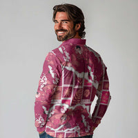Hawaii Japanese Culture Pink Long Sleeve Polo Shirt Spring Cranes Aloha Pattern