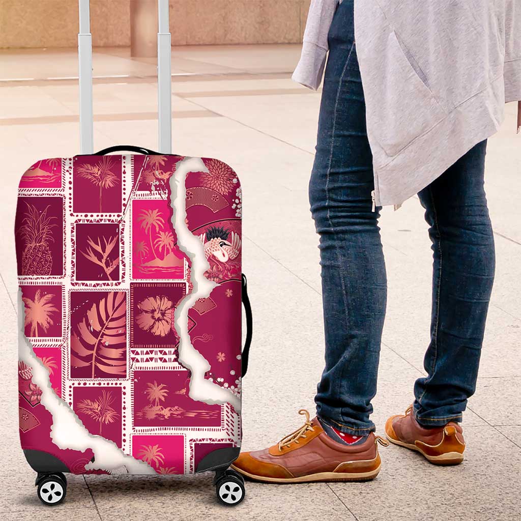 Hawaii Japanese Culture Pink Luggage Cover Spring Cranes Aloha Pattern