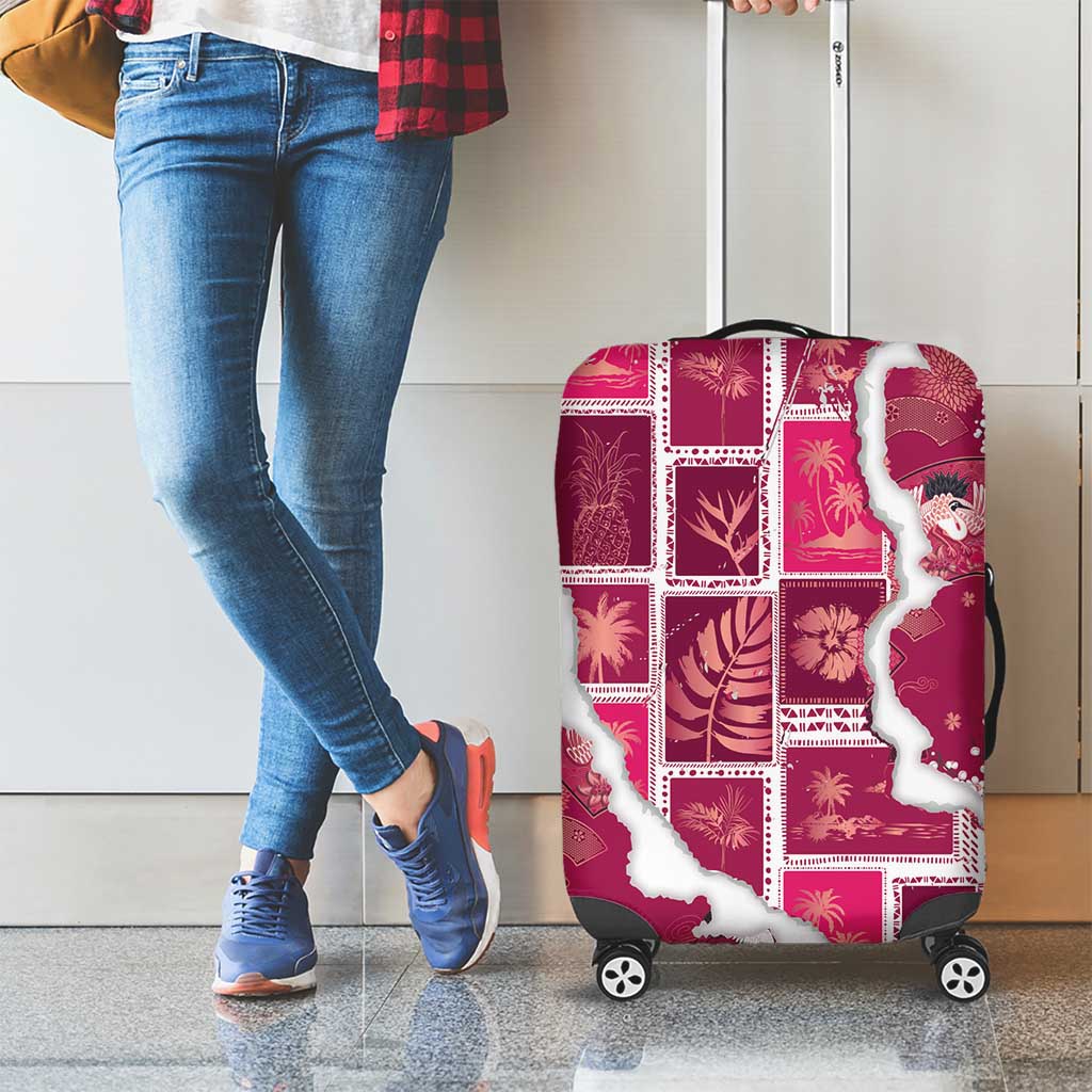 Hawaii Japanese Culture Pink Luggage Cover Spring Cranes Aloha Pattern