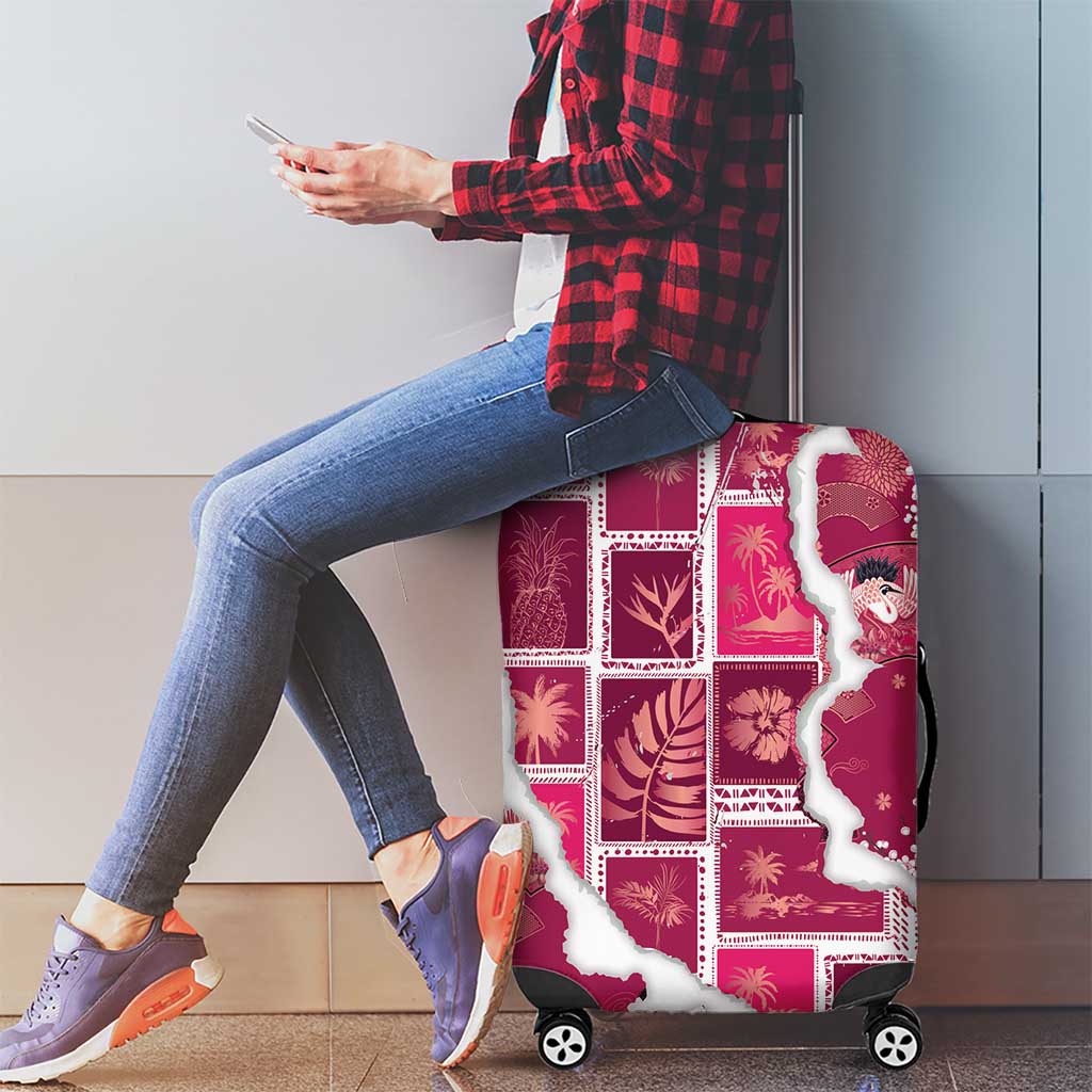 Hawaii Japanese Culture Pink Luggage Cover Spring Cranes Aloha Pattern