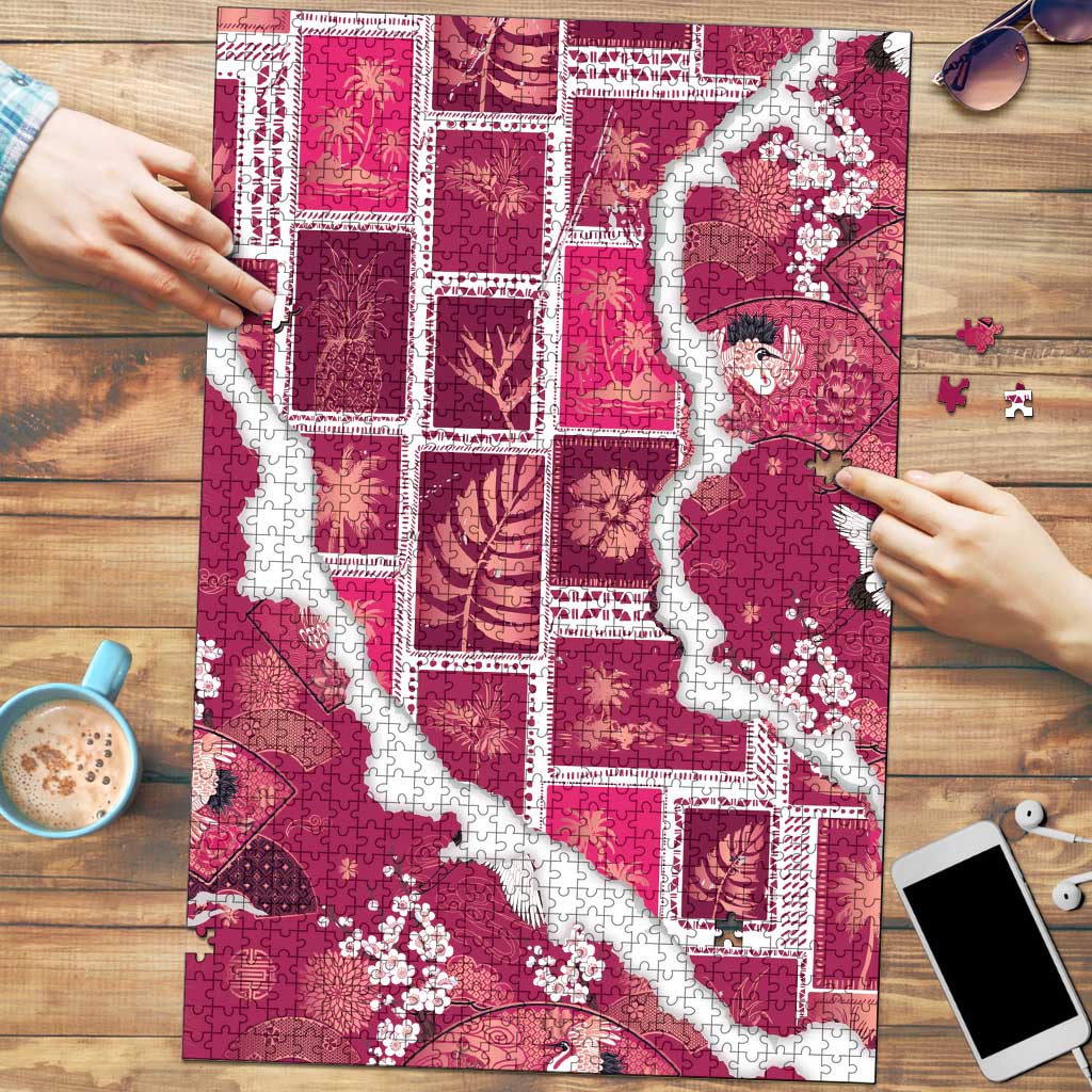 Hawaii Japanese Culture Pink Puzzle Spring Cranes Aloha Pattern