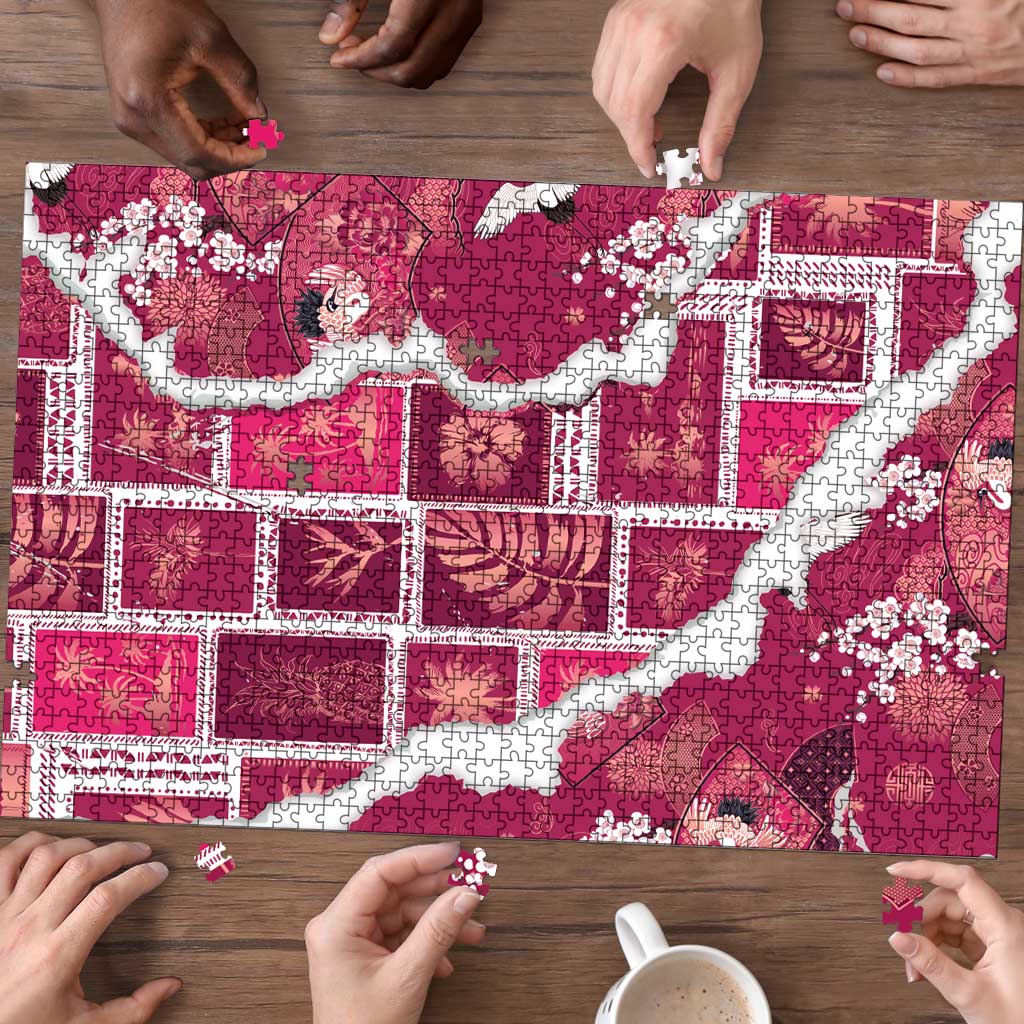 Hawaii Japanese Culture Pink Puzzle Spring Cranes Aloha Pattern