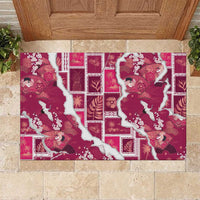 Hawaii Japanese Culture Pink Rubber Doormat Spring Cranes Aloha Pattern