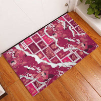 Hawaii Japanese Culture Pink Rubber Doormat Spring Cranes Aloha Pattern