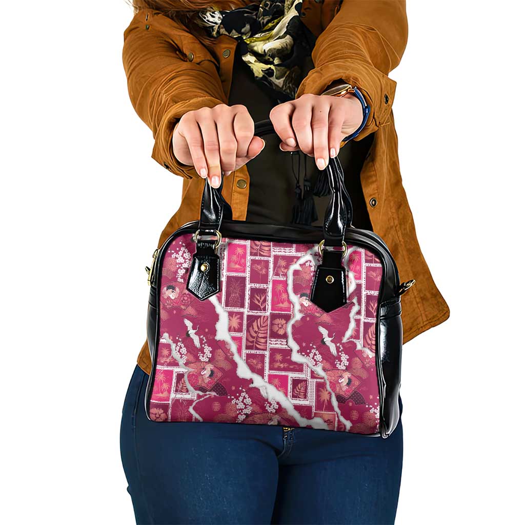 Hawaii Japanese Culture Pink Shoulder Handbag Spring Cranes Aloha Pattern