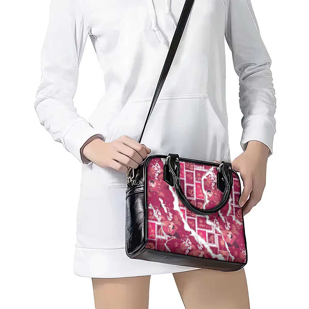 Hawaii Japanese Culture Pink Shoulder Handbag Spring Cranes Aloha Pattern