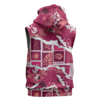 Hawaii Japanese Culture Pink Sleeveless Hoodie Spring Cranes Aloha Pattern