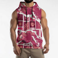 Hawaii Japanese Culture Pink Sleeveless Hoodie Spring Cranes Aloha Pattern