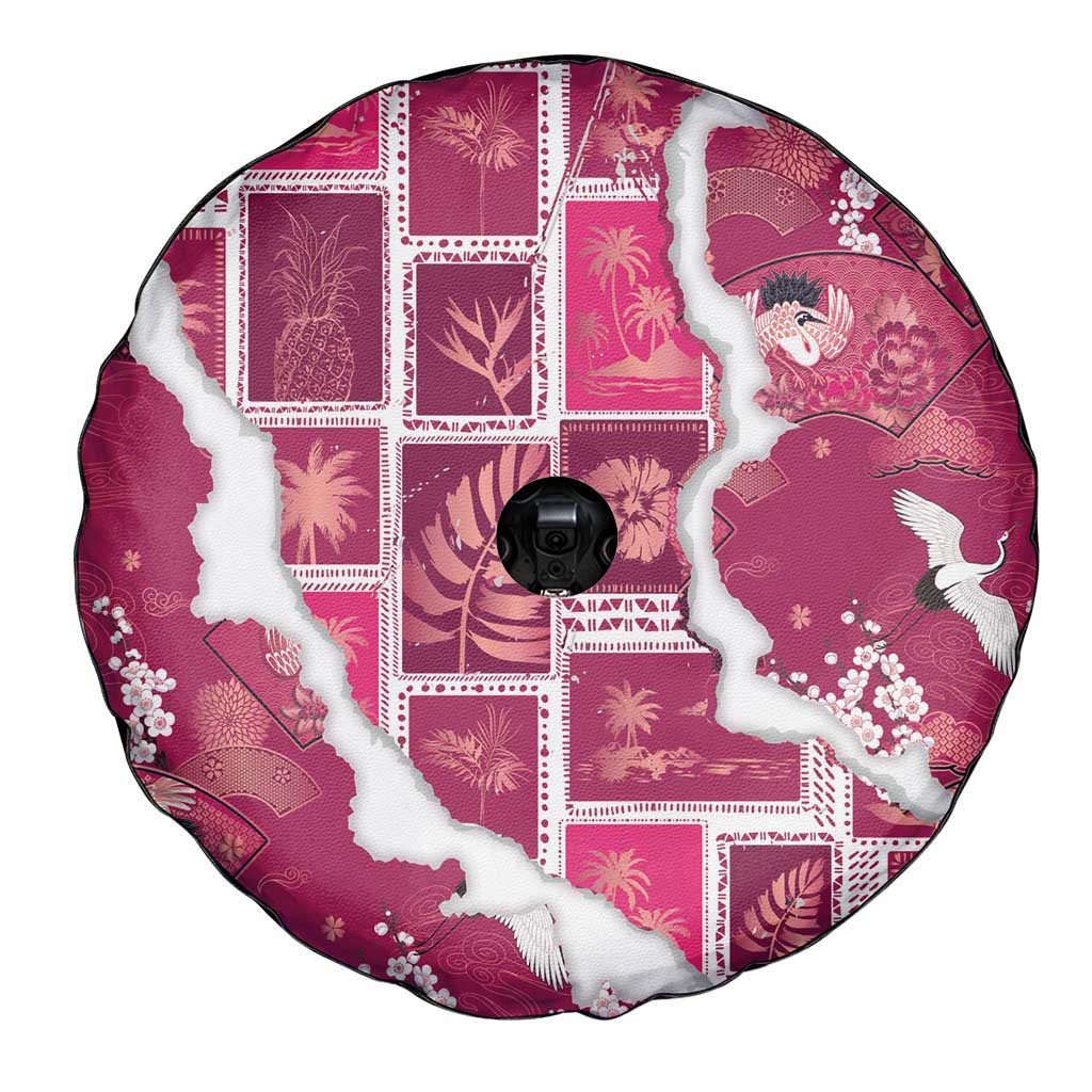 Hawaii Japanese Culture Pink Spare Tire Cover Spring Cranes Aloha Pattern