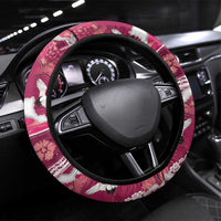 Hawaii Japanese Culture Pink Steering Wheel Cover Spring Cranes Aloha Pattern
