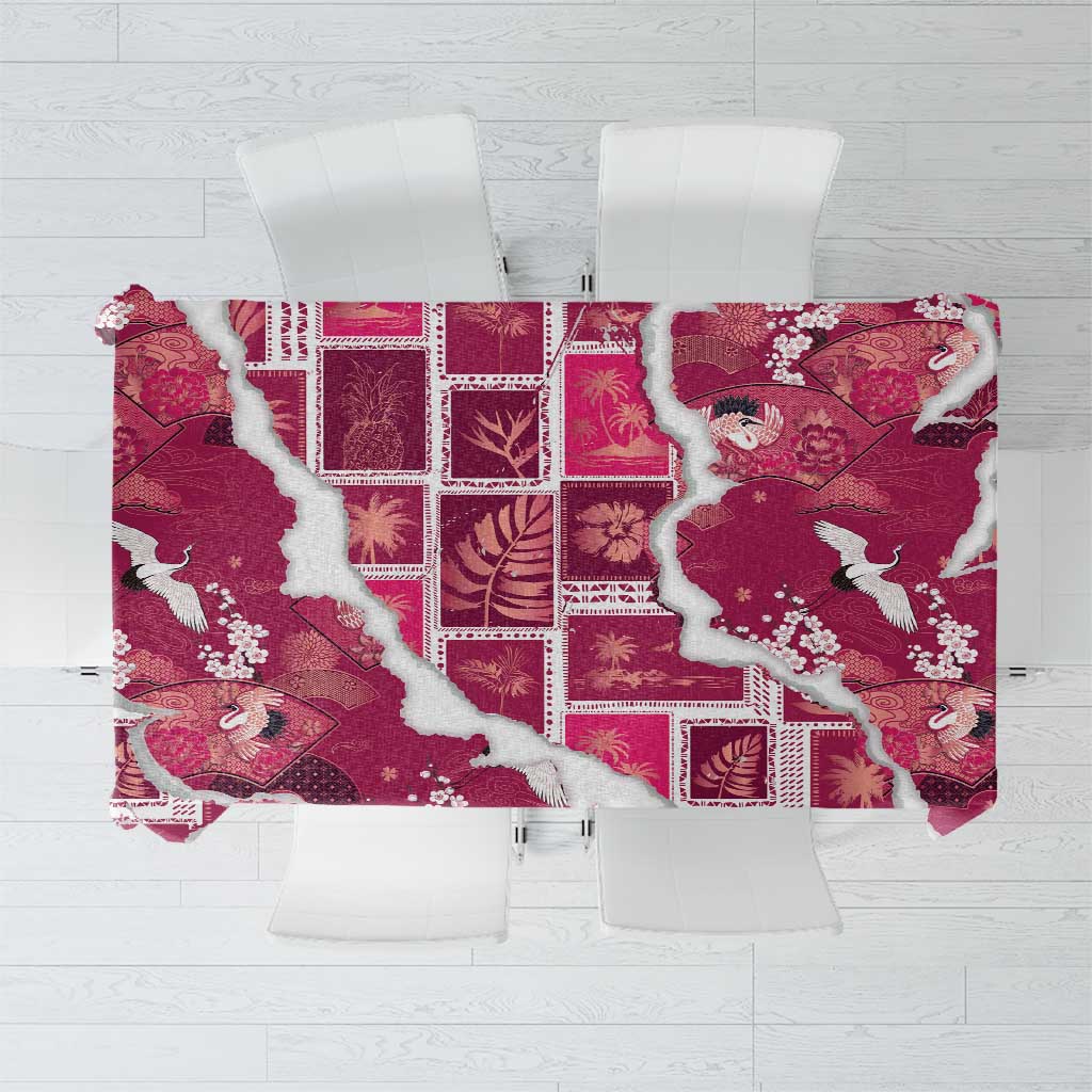 Hawaii Japanese Culture Pink Tablecloth Spring Cranes Aloha Pattern