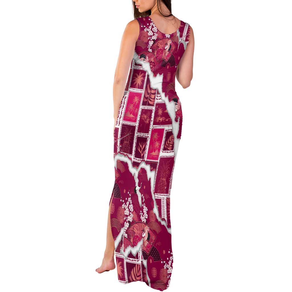 Hawaii Japanese Culture Pink Tank Maxi Dress Spring Cranes Aloha Pattern