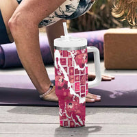 Hawaii Japanese Culture Pink Tumbler With Handle Spring Cranes Aloha Pattern