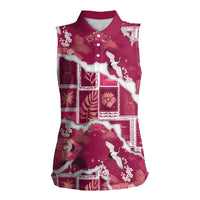 Hawaii Japanese Culture Pink Women Sleeveless Polo Shirt Spring Cranes Aloha Pattern