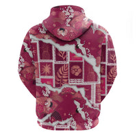 Hawaii Japanese Culture Pink Zip Hoodie Spring Cranes Aloha Pattern