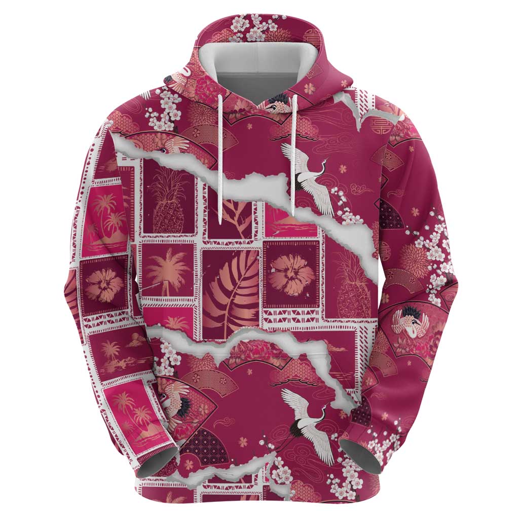 Hawaii Japanese Culture Pink Zip Hoodie Spring Cranes Aloha Pattern