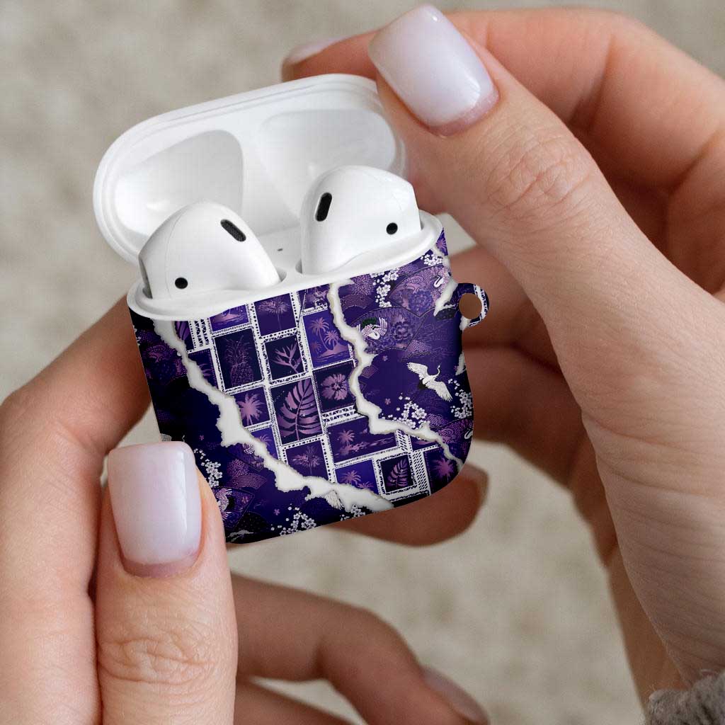 Hawaii Japanese Culture Purple AirPods Case Spring Cranes Aloha Pattern