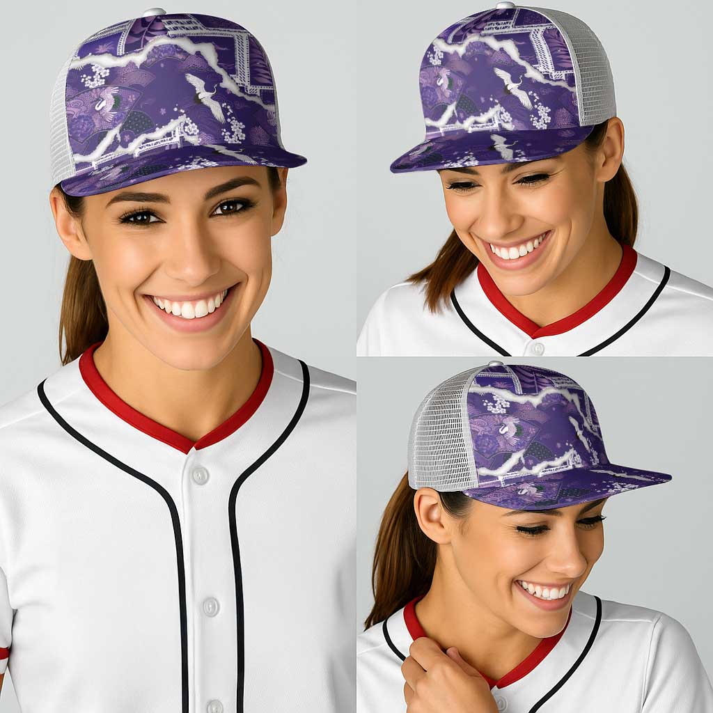 Hawaii Japanese Culture Purple Baseball Net Cap Spring Cranes Aloha Pattern