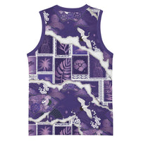 Hawaii Japanese Culture Purple Basketball Jersey Spring Cranes Aloha Pattern
