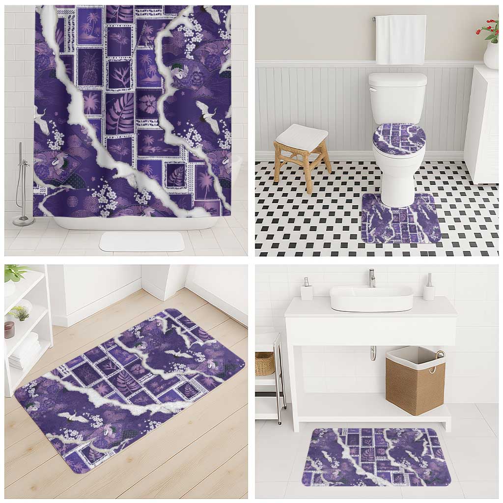Hawaii Japanese Culture Purple Bathroom Set Spring Cranes Aloha Pattern