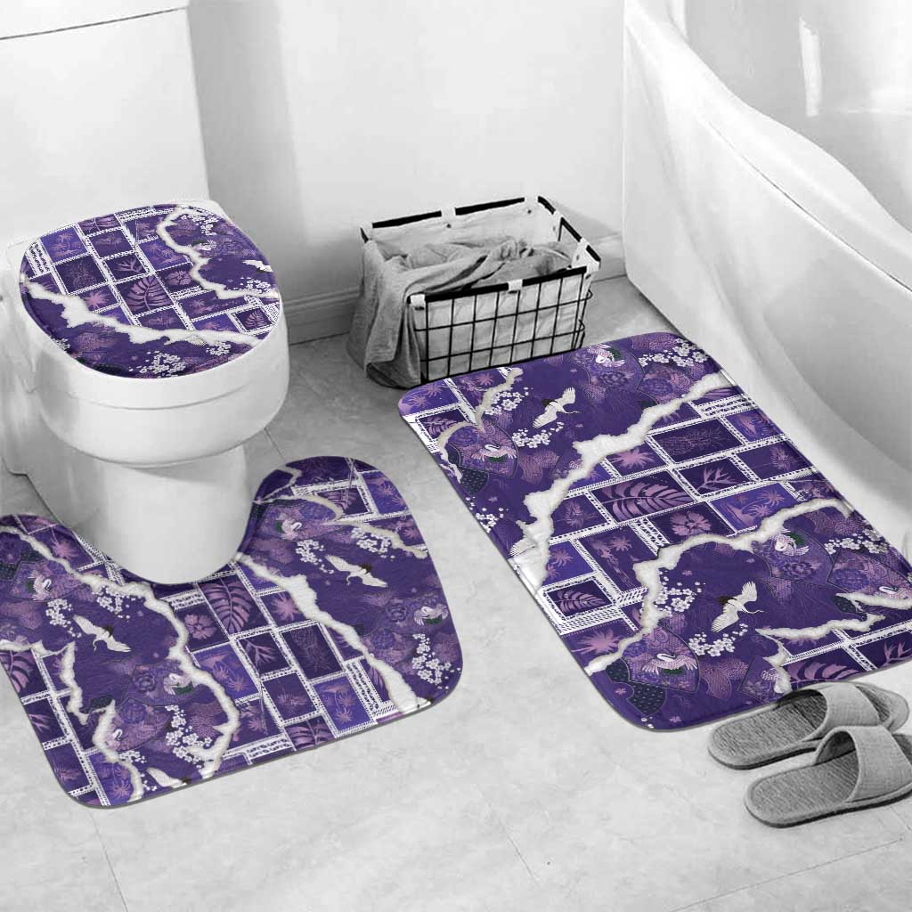 Hawaii Japanese Culture Purple Bathroom Set Spring Cranes Aloha Pattern