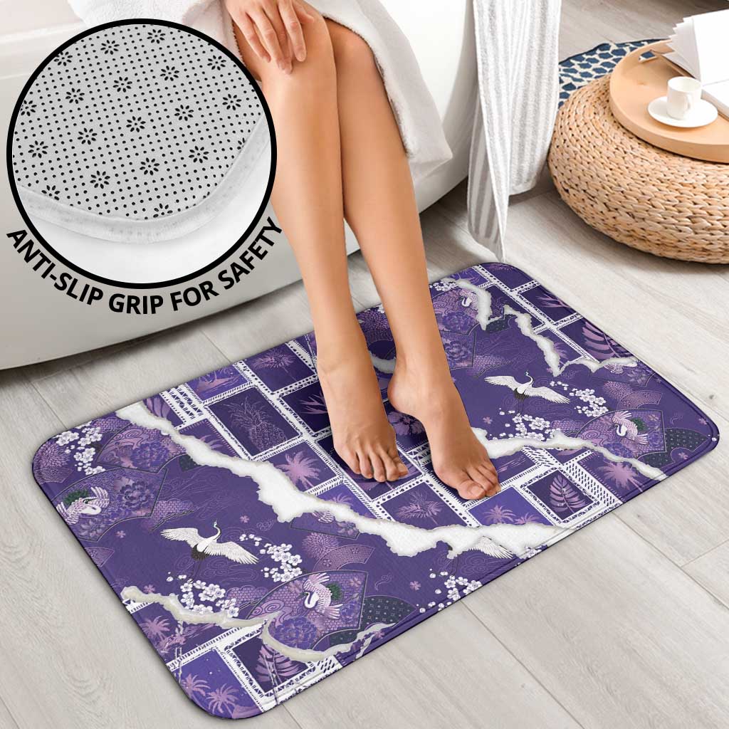 Hawaii Japanese Culture Purple Bathroom Set Spring Cranes Aloha Pattern