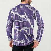 Hawaii Japanese Culture Purple Button Sweatshirt Spring Cranes Aloha Pattern
