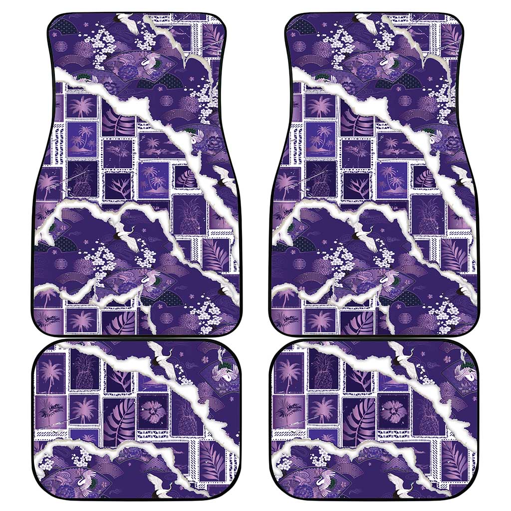 Hawaii Japanese Culture Purple Car Mats Spring Cranes Aloha Pattern