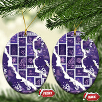 Hawaii Japanese Culture Purple Ceramic Ornament Spring Cranes Aloha Pattern LT01 Oval Purple - Polynesian Pride