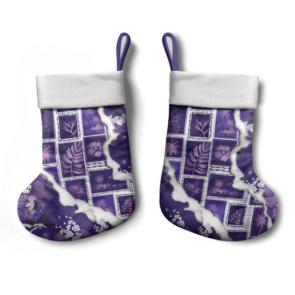 Hawaii Japanese Culture Purple Christmas Stocking Spring Cranes Aloha Pattern LT01 - Polynesian Pride