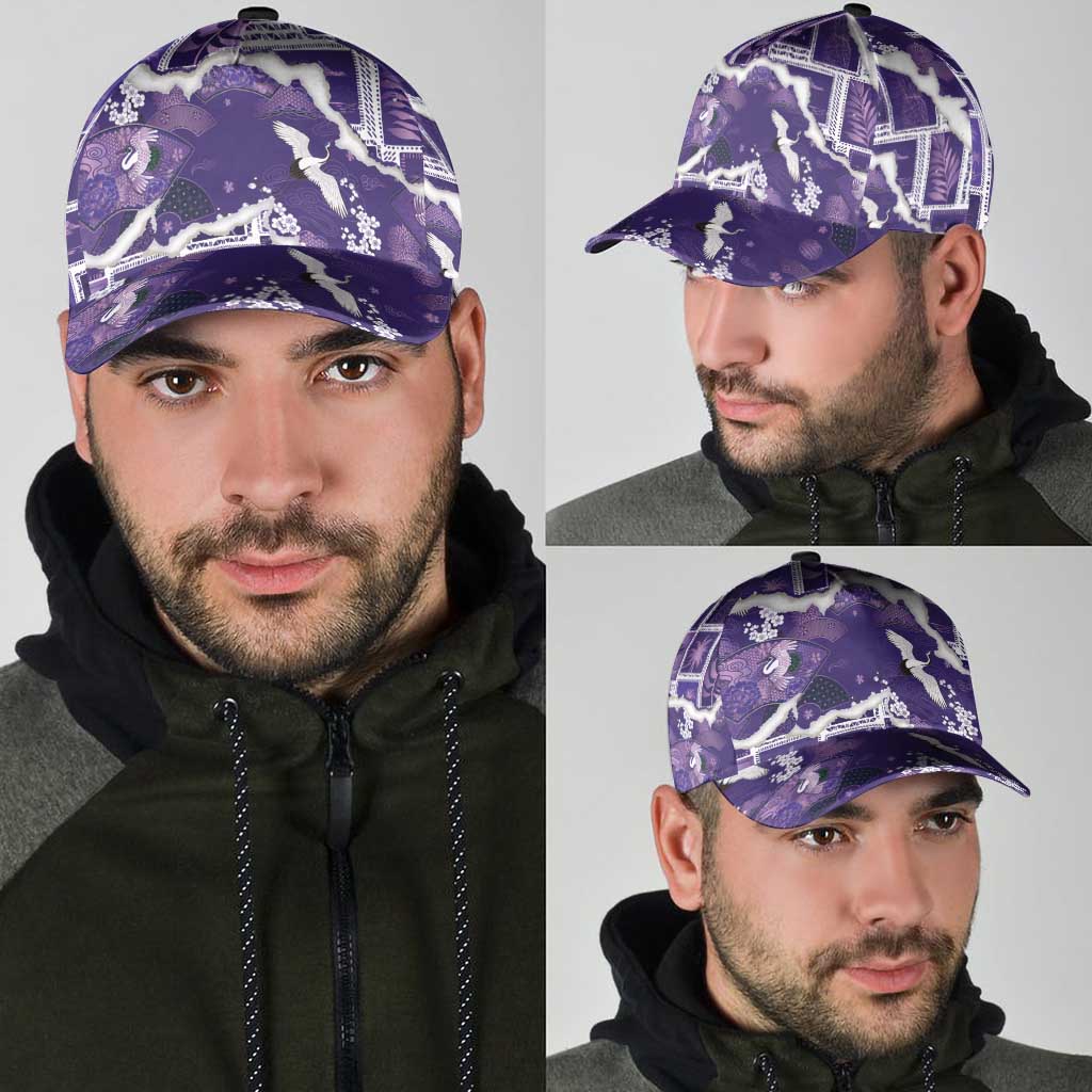 Hawaii Japanese Culture Purple Classic Cap Spring Cranes Aloha Pattern