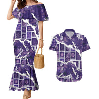 Hawaii Japanese Culture Purple Couples Matching Mermaid Dress and Hawaiian Shirt Spring Cranes Aloha Pattern
