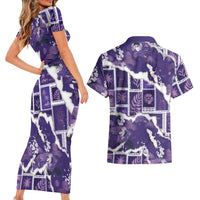 Hawaii Japanese Culture Purple Couples Matching Short Sleeve Bodycon Dress and Hawaiian Shirt Spring Cranes Aloha Pattern