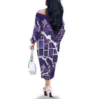 Hawaii Japanese Culture Purple Family Matching Off The Shoulder Long Sleeve Dress and Hawaiian Shirt Spring Cranes Aloha Pattern LT01 - Polynesian Pride