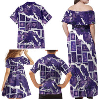 Hawaii Japanese Culture Purple Family Matching Off Shoulder Maxi Dress and Hawaiian Shirt Spring Cranes Aloha Pattern LT01 - Polynesian Pride