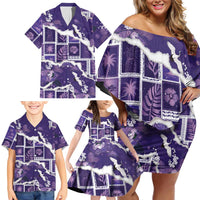 Hawaii Japanese Culture Purple Family Matching Off Shoulder Short Dress and Hawaiian Shirt Spring Cranes Aloha Pattern LT01 - Polynesian Pride